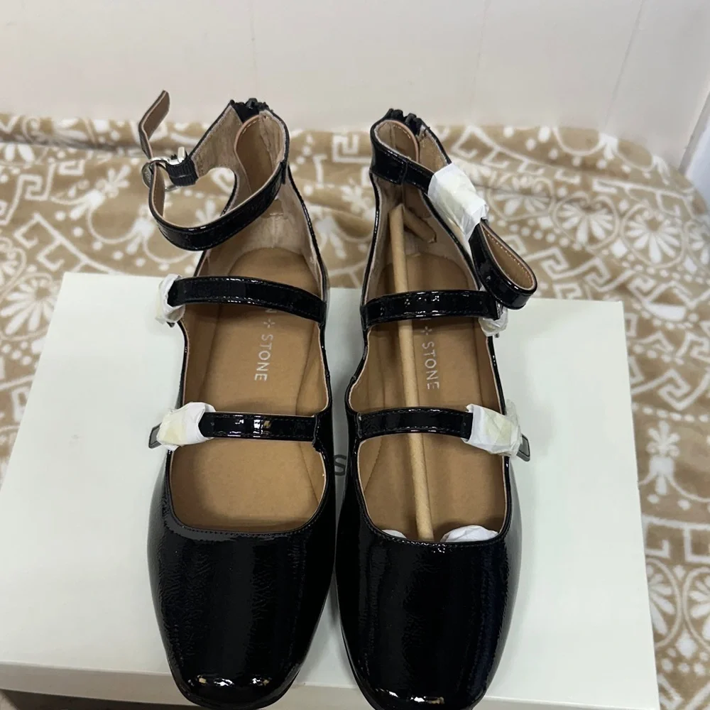 Sun + Stone Women's Cecillee Triple Strap Mary Jane Flats NWT